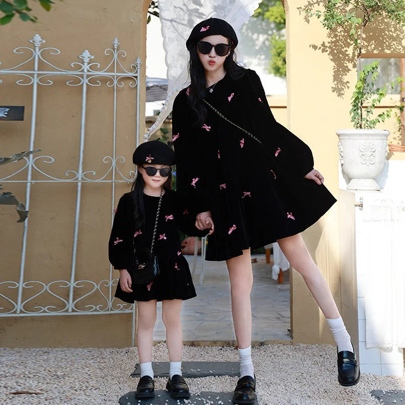 Velvet Embrace Bow Dress — A Memory-Building Sweet Set for Mom & Daughter