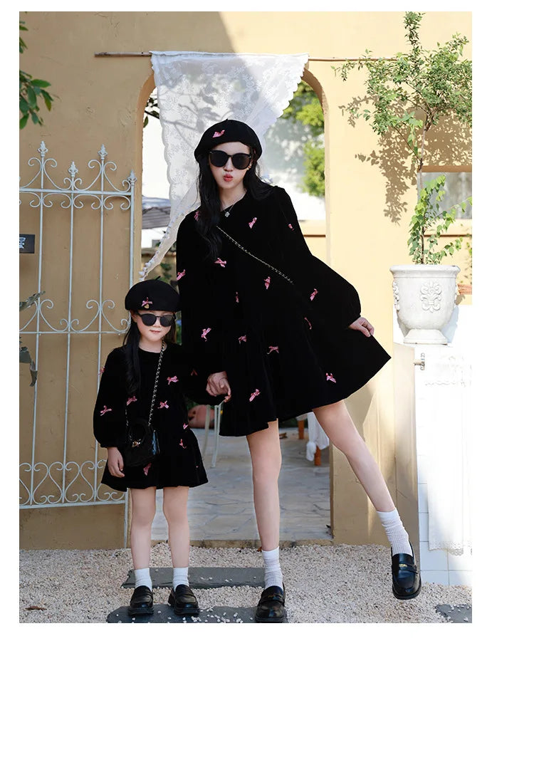 Velvet Embrace Bow Dress — A Memory-Building Sweet Set for Mom & Daughter
