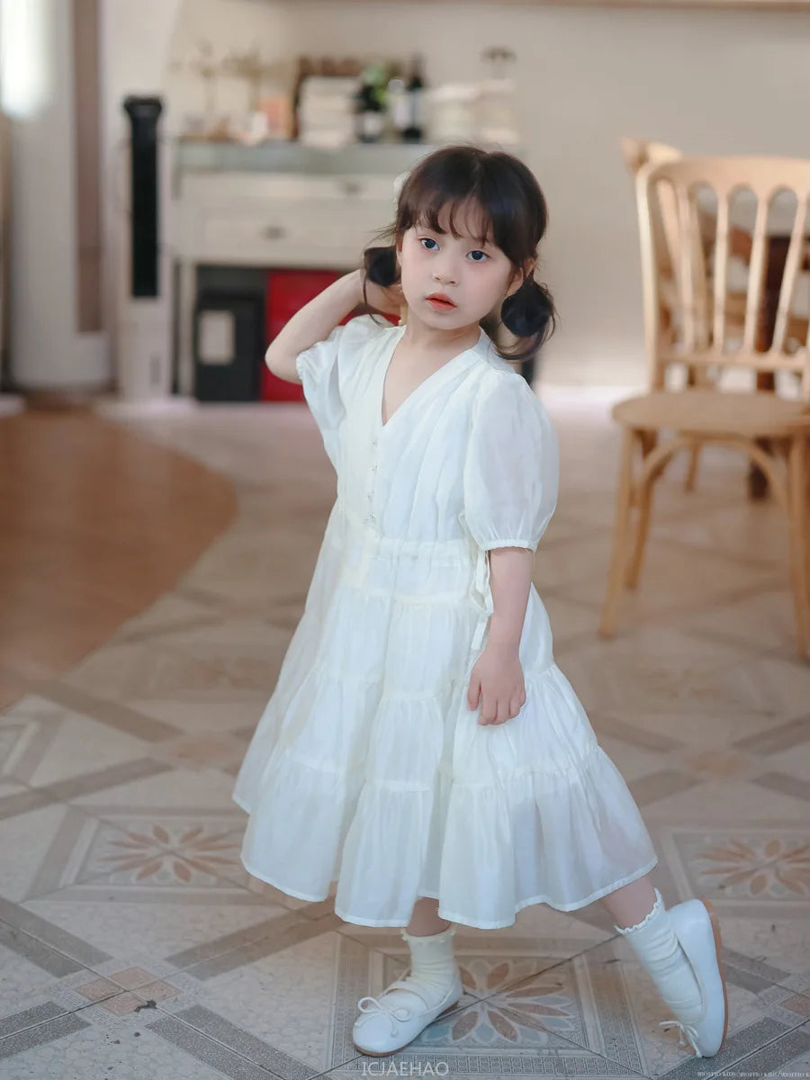 Worlds of Love Elegant Dress — A Graceful Memory in White & Green for Mom & Baby Girl