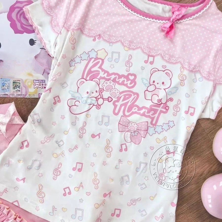 Sweet Memories Cartoon Tee & Bow Skirt — A Love-Stitched Duo for Mom & Daughter